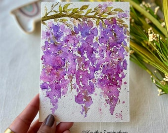 ORIGINAL Watercolor Wisteria Card and Bookmark Set of 2, Hand Painted ...