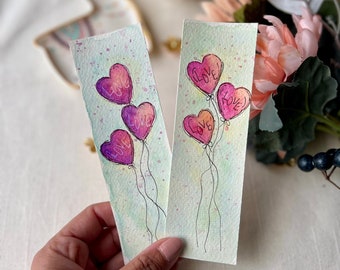 Set of 2 Hand painted bookmarks, Watercolor artwork, valentines Bookmarks, purple bookmarks, gifts for her, book lovers gift, pink bookmarks