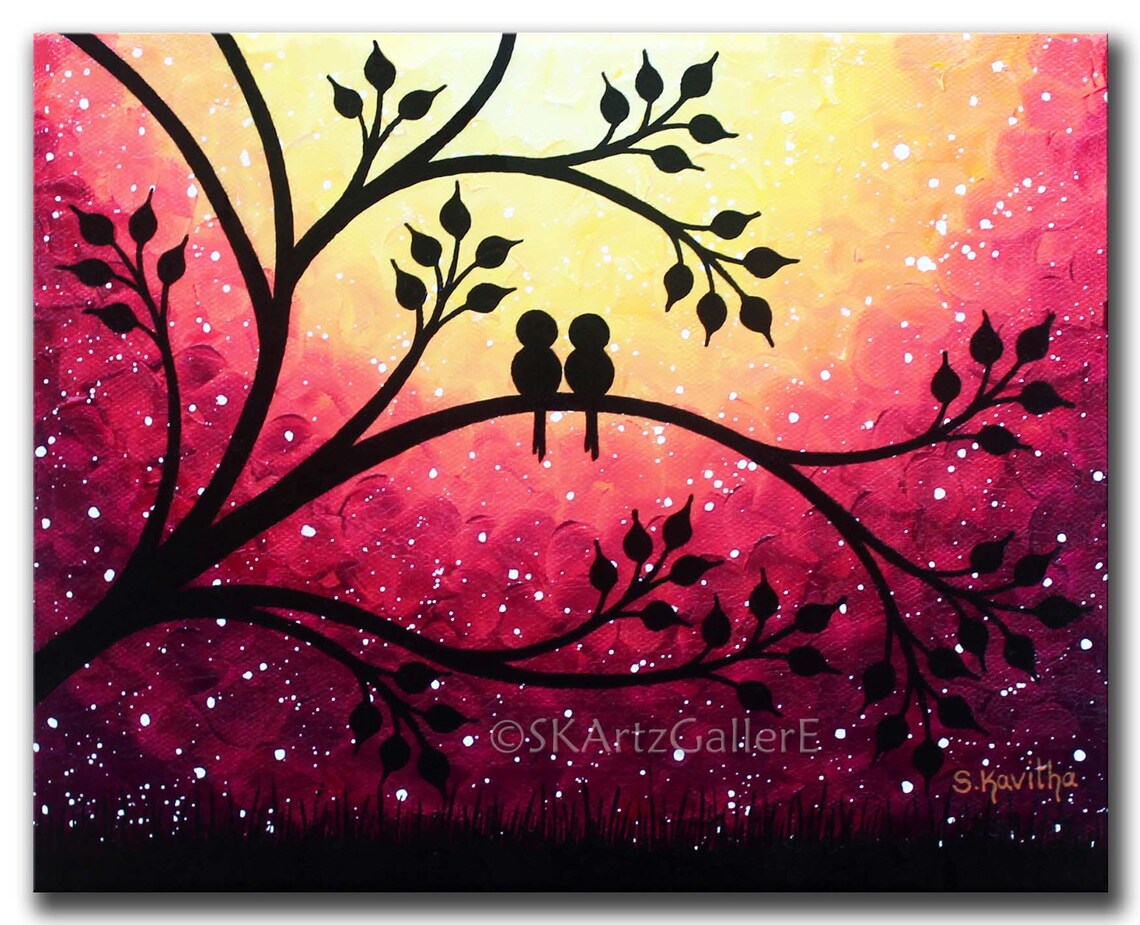 Original Love Birds Painting, Whimsical Sunset Art, 8x10 Canvas - Etsy