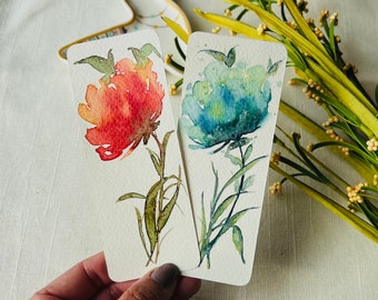 Hand painted bookmarks, set of 2 bookmarks, Floral bookmarks