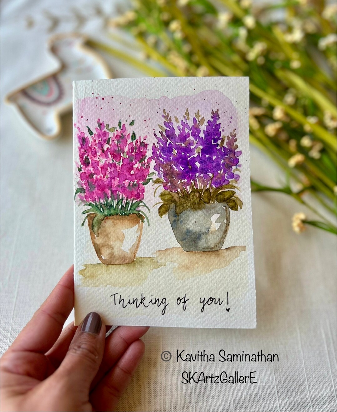 Hand Painted Floral Watercolor Thinking of You Card - Etsy