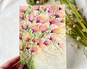 Original watercolor painting, 5x7 loose floral painting, colorful watercolor, yellow tulip flowers in vase artwork, impressionistic