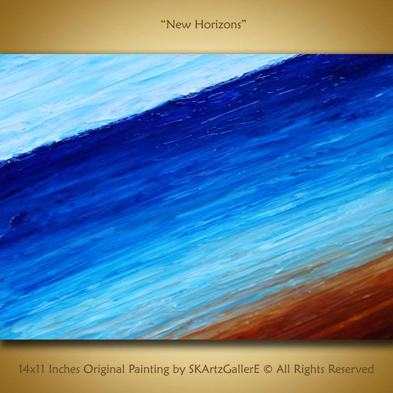 Original Abstract Art Blue Brown Modern Seascape Painting Nautical