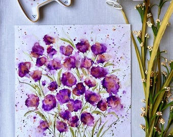 Original Floral Watercolor Painting, Loose Flower Art, 8x10