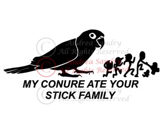 My Conure Ate Your Stick Family Vinyl Car Decal/Sticker