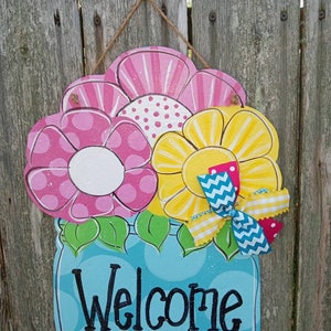 Spring door hanger, Spring decor, wood door hanger, farmhouse decor, spring flowers, welcome door hanger.