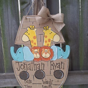 Noah's Ark Baby hospital birth door hanger, baby announcement, Baby shower gift, Baby gift, nursery decor