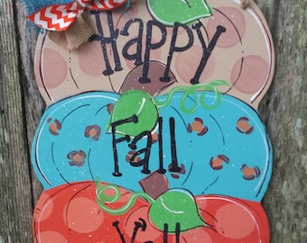 Fall door hanger, Fall decor, wood door hanger, pumpkin door hanger, farmhouse decor, happy Fall y'all, Pumpkin decor, pumpkin sign