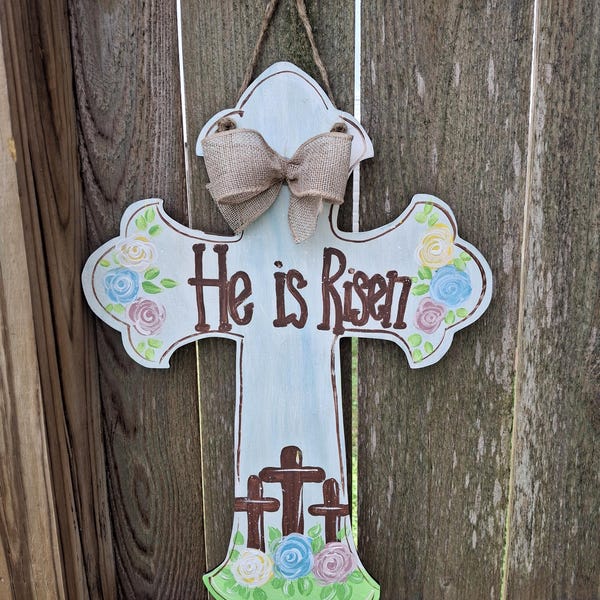 Easter door hanger,  Easter decor,  Easter cross door hanger, He is risen,  Spring door hanger,  Spring decor,  farmhouse decor,  wood sign