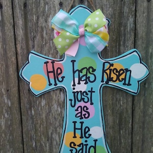 Easter door hanger, Easter cross door hanger, door hanger, Easter decor, He has risen cross, farmhouse sign