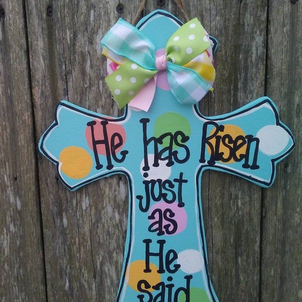 Easter door hanger, Easter cross door hanger, door hanger, Easter decor, He has risen cross, farmhouse sign