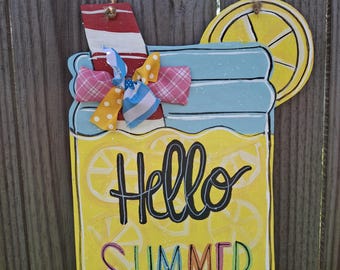 Wood door hanger, Summer door hanger, mason jar door hanger, Summer decor, lemonade door hanger, farmhouse sign .***.larger size now***!!!!