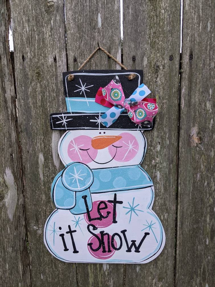 Snowman door sign, Winter door hanger, Winter decor, Wood door hanger, farmhouse decor.