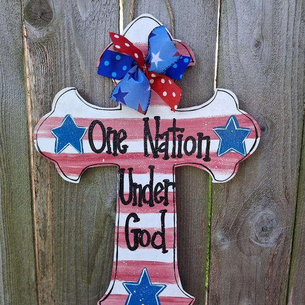 Patriotic Cross door Hanger, wood door hanger, Patriotic decor, farmhouse decor, cross door hanger, religious decor