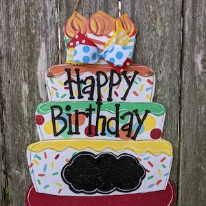 Happy birthday door hanger, birthday decor, birthday sign, wood door hanger, farmhouse decor, birthday cake door hanger.