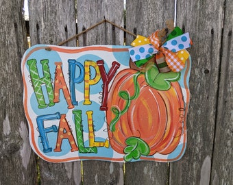 Fall door hanger, Fall decor, pumpkins, wood door hanger, farmhouse decor, happy Fall sign, pumpkin door hanger,