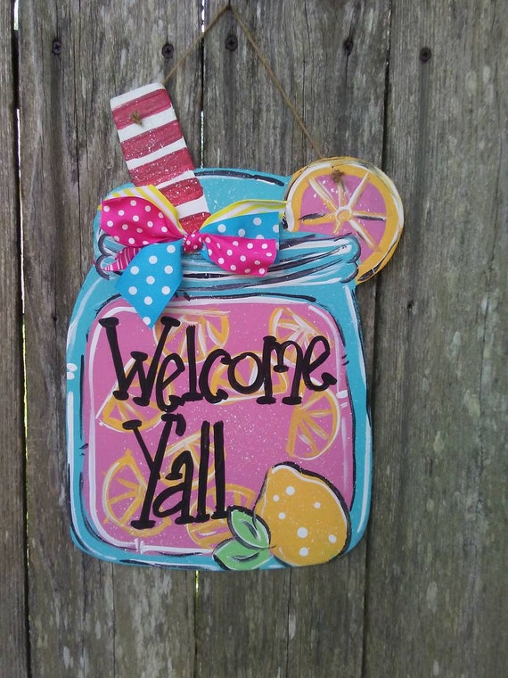 Summer Door Decor Lemonade Door Hanger Pink Lemonade Door Hanger Ready to Ship Mason Jar Door Hanger Summer Door Hanger