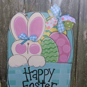 Happy Easter door hanger, Easter decor, Easter basket door hanger, Easter bunny door hanger, farmhouse decor, bunny decor