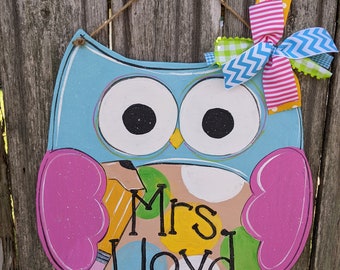 Teacher door hanger, personalized teacher door hanger, owl door hanger, classroom decor, teacher gift, farmhouse decor,classroom sign