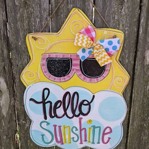 Summer door hanger, wood door hanger, farmhouse decor, hello sunshine, Summer decor, sunglasses door hanger, Spring decor