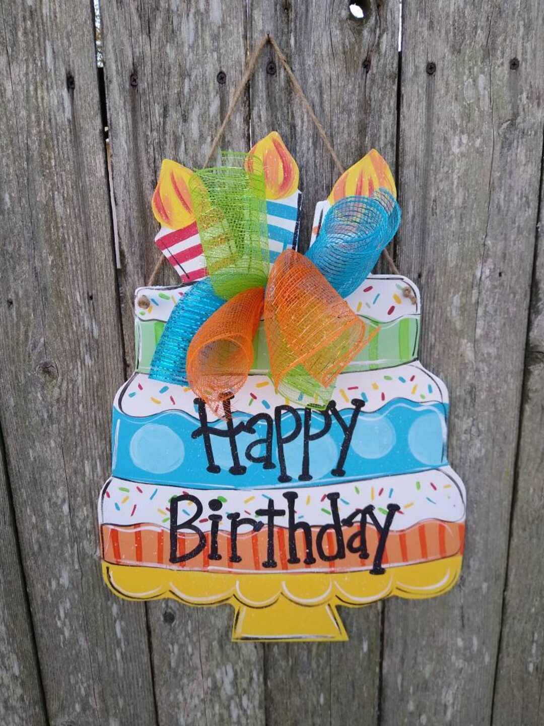 Happy Birthday Door Hanger, Happy Birthday Decor, Wood Door Hanger, Party Decor, Birthday Cake