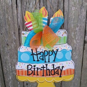 Happy birthday door hanger, happy birthday decor, wood door hanger, party decor, birthday cake sign, farmhouse decor, birthday party decor.