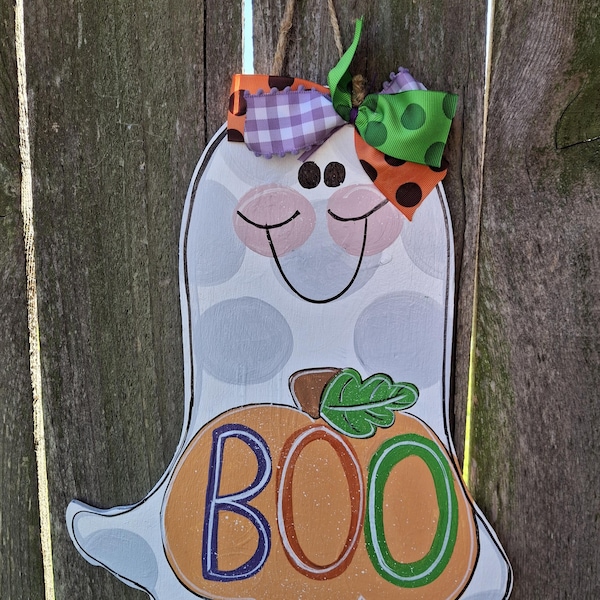 Halloween door hanger,  ghost door hanger,  Halloween decor, wood door hanger, farmhouse decor.