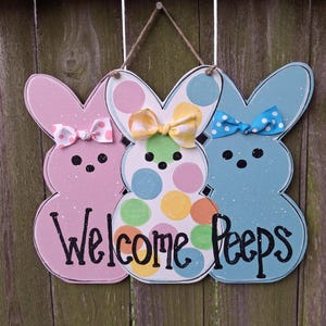 Easter bunny door hanger, Easter door hanger, Spring door hanger,  farmhouse decor, happy Easter,  trio bunny door hanger, Easter decor.