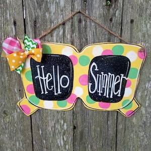 Summer door hanger, Summer decor, sunglasses door hanger, hello Summer sign, farmhouse decor, wood door hanger.
