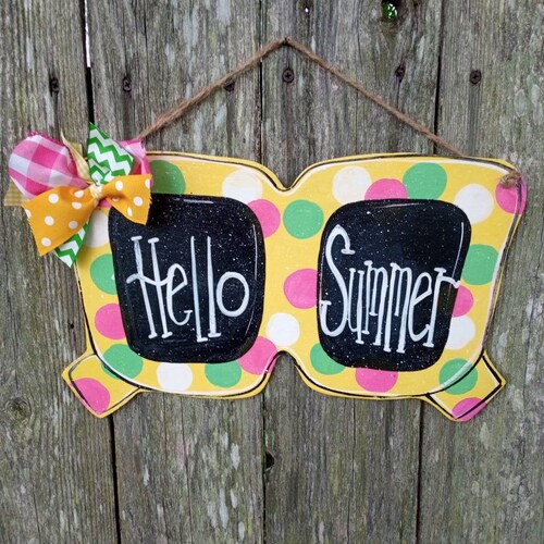 Summer Door Hanger Summer Decor Wood Door Hanger Hello Etsy