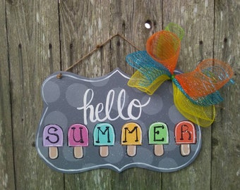 Summer door hanger, summer door decor, door hanger, popsicle door hanger, summer decor, hello summer door hanger, farmhouse decor