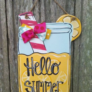 Wood door hanger, Summer door hanger, mason jar door hanger, Summer decor, lemonade door hanger, farmhouse sign .***.larger size now***!!!!