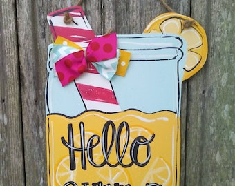 Wood door hanger, Summer door hanger, mason jar door hanger, Summer decor, lemonade door hanger, farmhouse sign