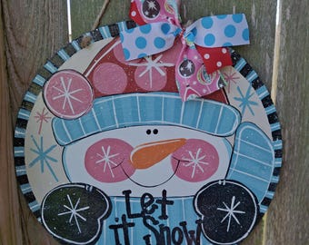 Snowman door hanger, Winter door hanger, Wood door hanger, farmhouse decor, Winter decor, Christmas door hanger, Christmas decor.
