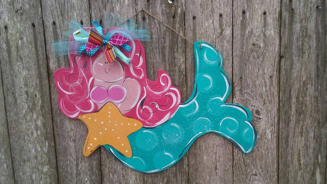 Mermaid Door Hanger, Mermaid Decor, Girl Room Decor, Wood Mermaid Sign