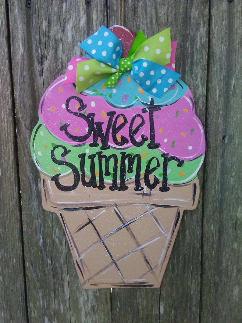 Summer door hanger personalized sign ice cream cone door hanger sweet summer door hanger summer decor farmhouse decor door hanger