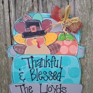 Thanksgiving wood door hanger, turkey door hanger, Fall door hanger, pumpkin decor, Fall decor, farmhouse decor, Thanksgiving decor.