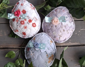 Vintage quilted Easter eggs, Easter decor, farmhouse decor, Fabric Easter eggs, tiered tray accent, basket filler