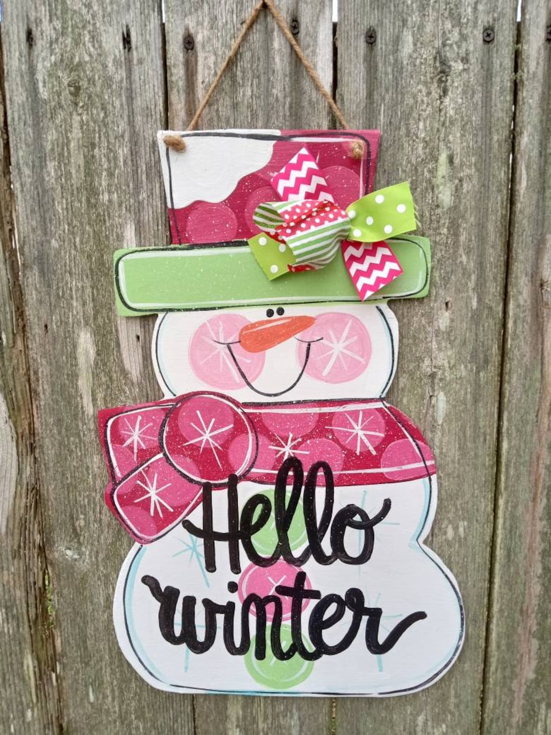 Snowman Door Hanger, Winter Door Hanger, Winter Decor, Let It Snow Door ...