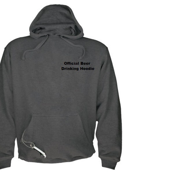 Custom Beer Hoodie - Comes with a built-in neoprene beverage holder and metal opener inside the front pouch.