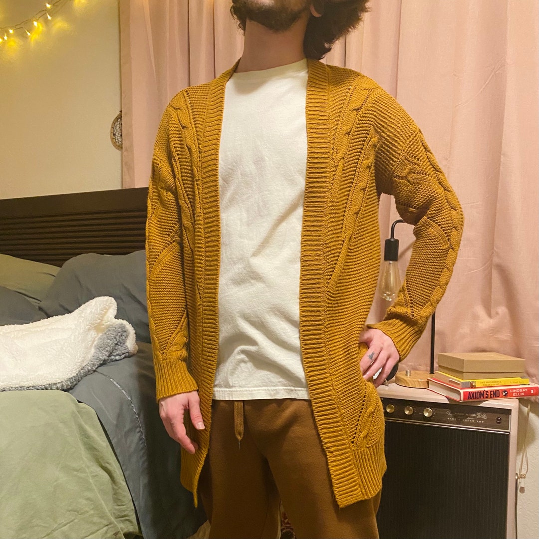 Mustard Yellow Cable Knit Cardigan Etsy