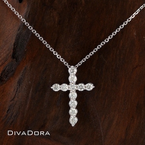14K Solid Gold Diamond Cross Necklace, 0.55cts Genuine Earth Diamonds, Christian Pendant, DS783W