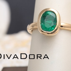 18K Solid Yellow Gold 2.20cts Emerald Ring, Natural Zambian Oval Emerald, Promise Ring for Women, Anniversary Ring, Made in USA, EMDBDD04