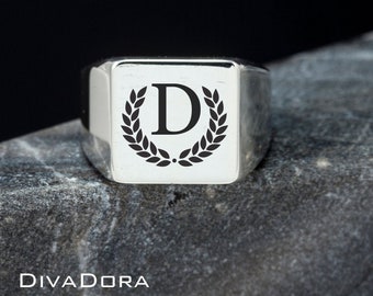 Silver Monogram Square Signet Ring, Personalized, Free Custom Engraving, Custom Initials Ring, SRS15
