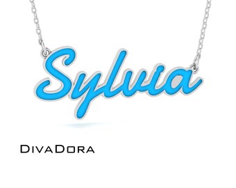 Enamel Name Necklace in 925 Sterling 