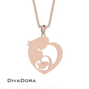 14K Solid Gold Mother & Child Pendant, Mother&#39;s Day Present, Silver or Gold, MC1