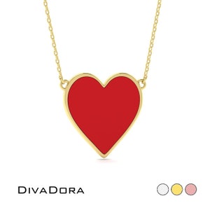 14K Solid Gold Dainty Heart Enamel Necklace, Customizable Heart Pendant, Gold Heart, Color Heart, Love Necklace, Gift For Her, EPDD107