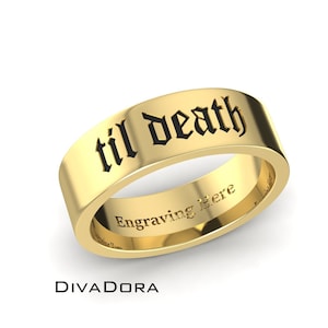 14K Solid Gold Enamel Til Death Ring, Custom Writing and Enamel Color, 6mm wide, Til Death Do Us Part, Free Engraving