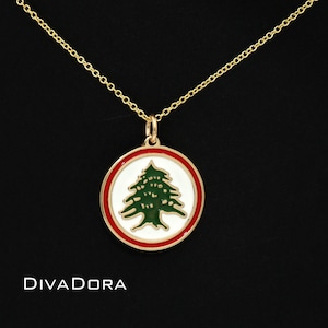 14K Solid Gold Lebanese Flag Necklace, Enamel Lebanon Flag, Patriotic Pendant, Any Flag Necklace, ENNDD09