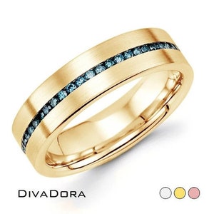 14K Solid Gold Wedding Band, Blue Diamonds, Channel Set Diamonds, Eternity Band, Free Laser Engraving, DC723-0G